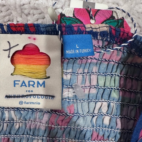 NWT Farm Rio Anthropologie Fantastic Peplum Ruffle Multi Color Top Sz L - Picture 10 of 12